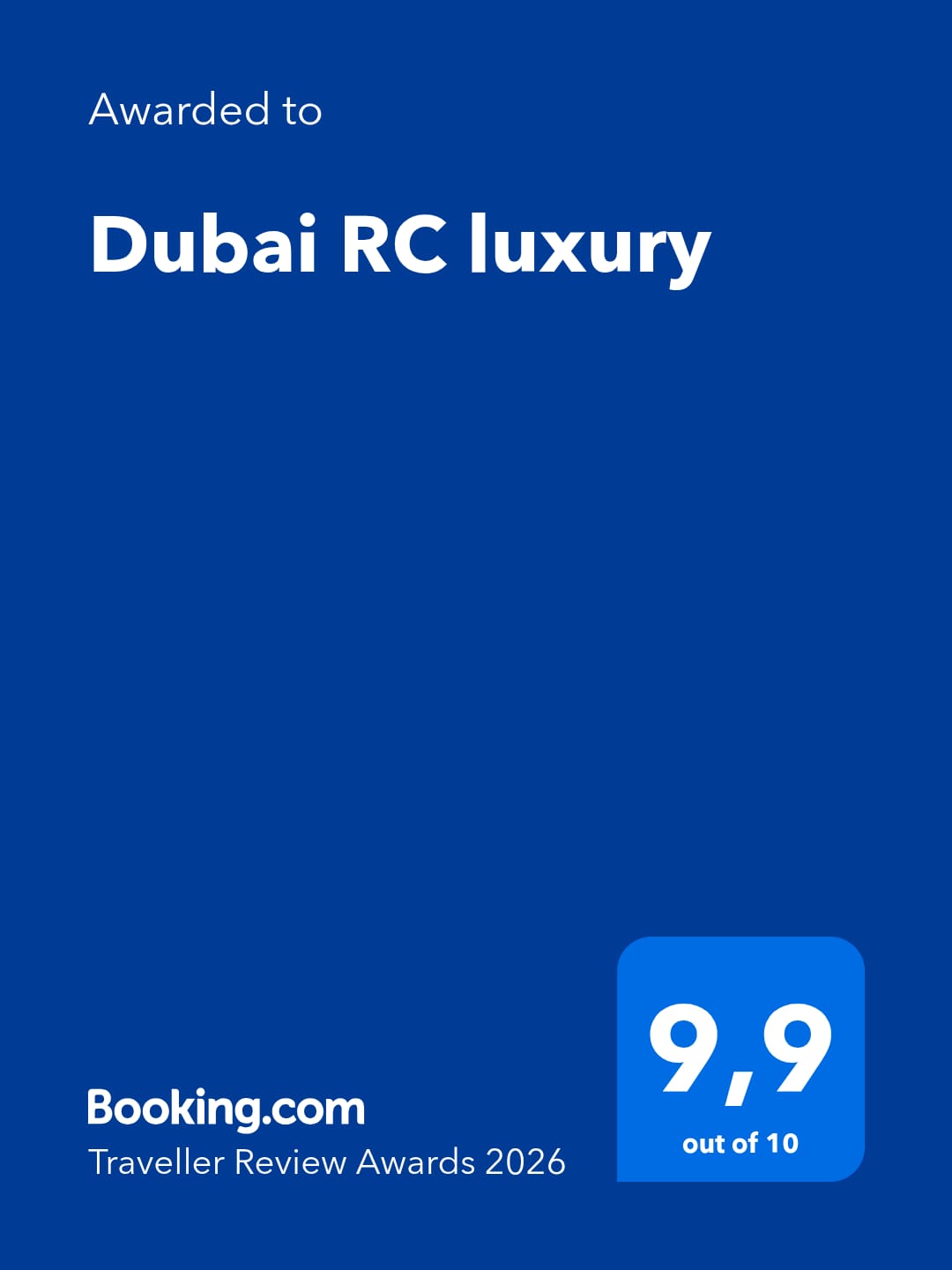 We've won a 2026 Booking Traveller Review Awards!